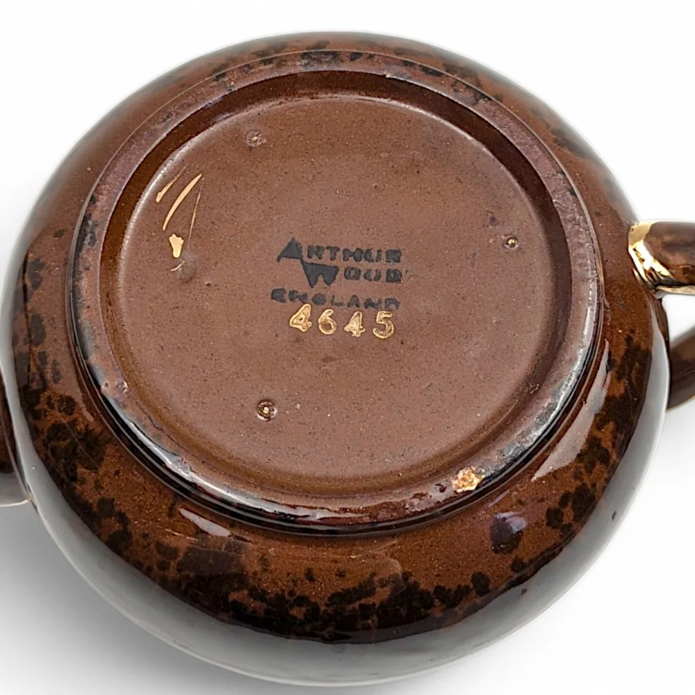 Arthur Wood Teapot 4645 Vintage Ceramic Brown Gold Tone Trim Made in England